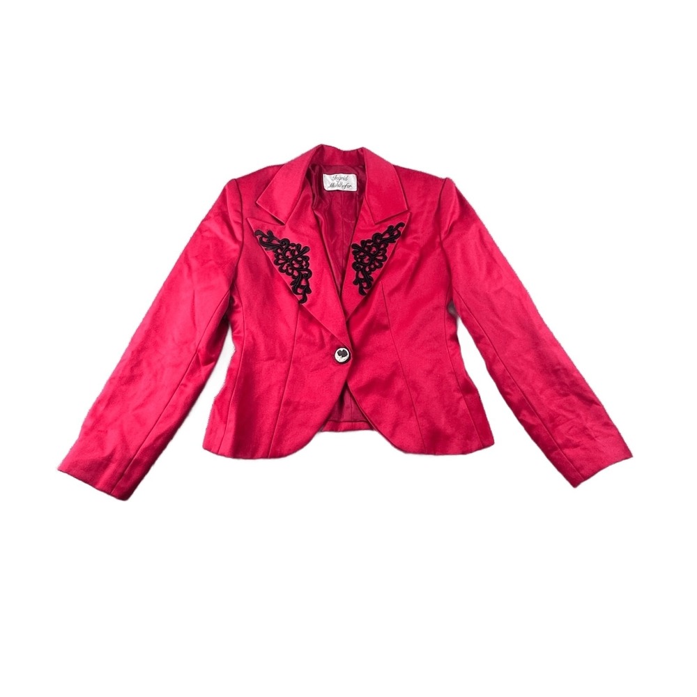 Vintage Ingrid Muhlhofer Blazer Women XS Red Long Sleeve Button Cuffs Rockabilly